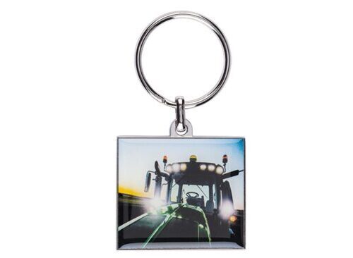 John Deere Schlüsselanhänger Schlüsselbund, CARBON Leder Drehen Runden  Metall Silber, Traktor Logo